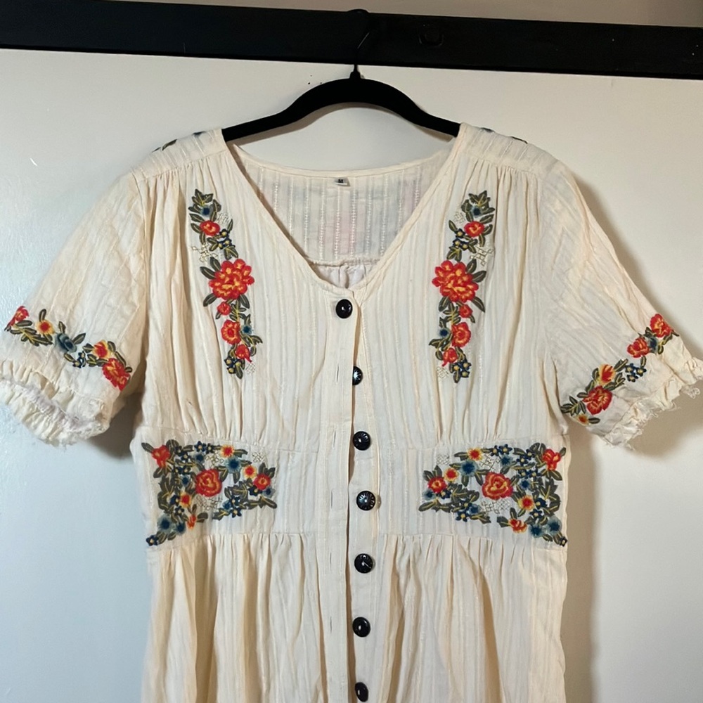 Embroidered Boho Midi Dress
